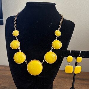 Bright Yellow Statement Necklace and Matching Drop Earrings